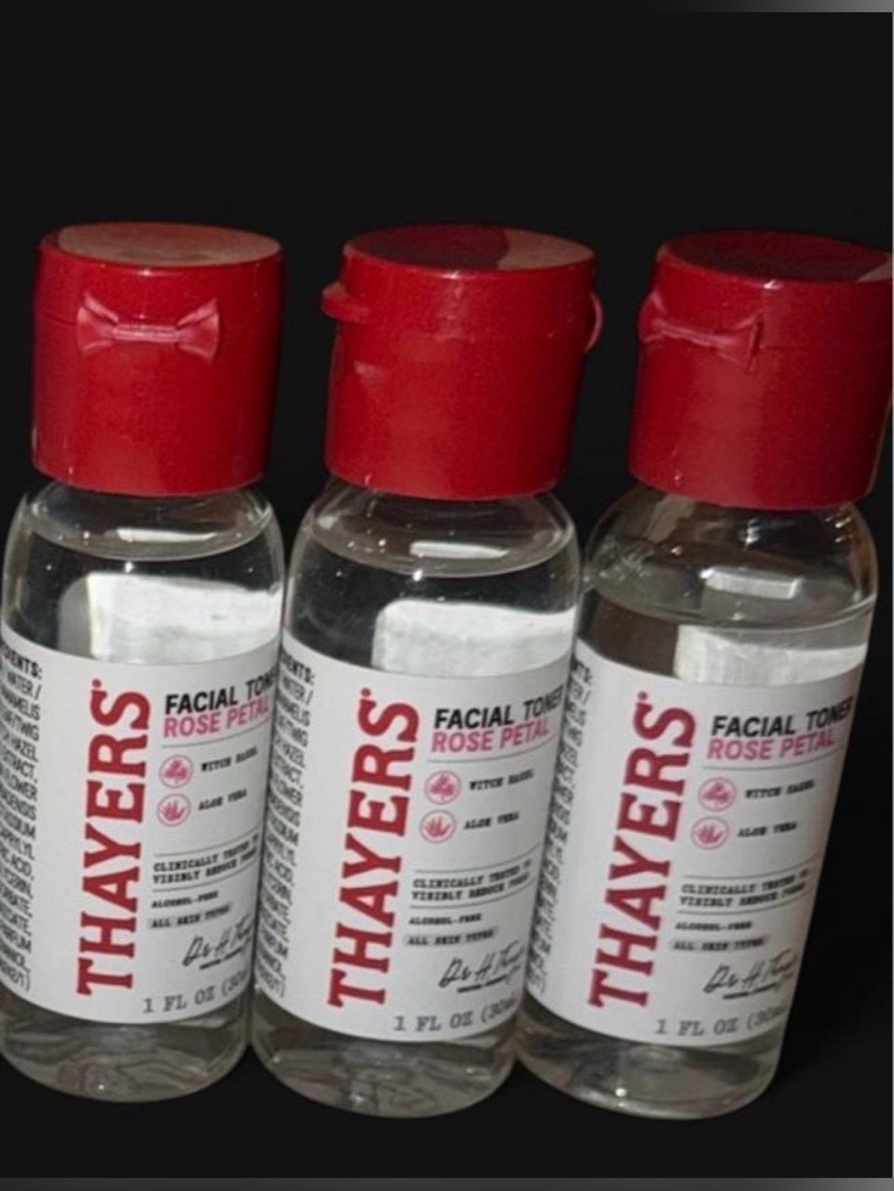 3 Sample size 1fl oz Thayers Rose Petal Facial Toner — Clear Bottle with Red Cap
